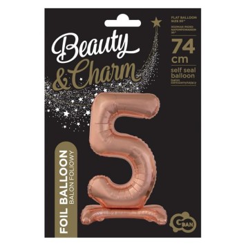 Number Rose Gold Number 5 Foil Balloon with Base 74 cm