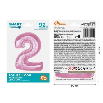 Number Light Pink Pink Number 2 Foil Balloon 92 cm