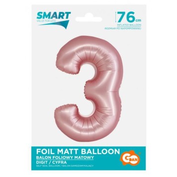 Number Light Pink Mat Pink Number 3 Foil Balloon 76 cm