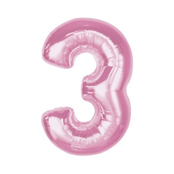 Number Light Pink Pink Number 3 Foil Balloon 92 cm
