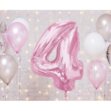 Number Light Pink Pink Number 4 Foil Balloon 92 cm