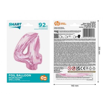 Number Light Pink Pink Number 4 Foil Balloon 92 cm