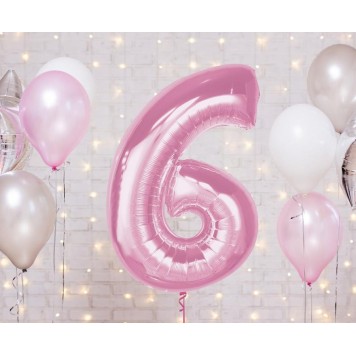 Number Light Pink Pink Number 6 Foil Balloon 92 cm