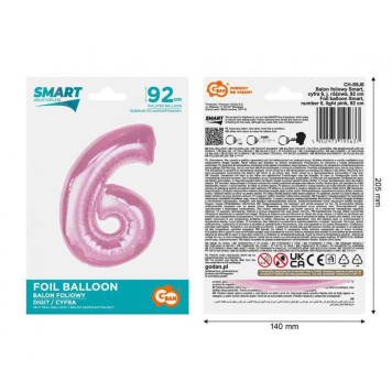 Number Light Pink Pink Number 6 Foil Balloon 92 cm