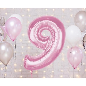 Number Light Pink Pink Number 9 Foil Balloon 92 cm