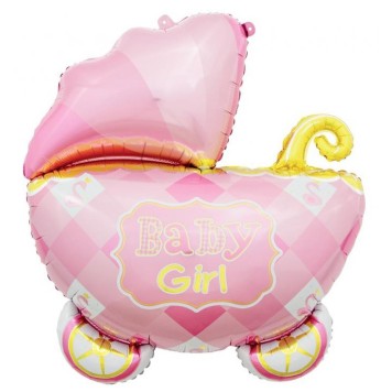Baby Carriage Pink Pink Baby Carriage Foil Balloon 60 cm
