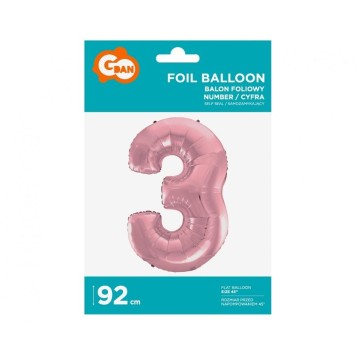 Number Light Pink, Pink Number 3 Foil Balloon 92 cm