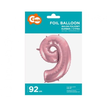 Number Light Pink, Number 9 Foil Balloon 92 cm