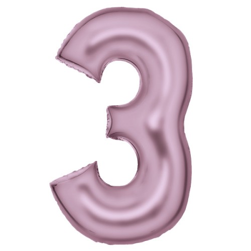 Number Lustre Pastel Pink, Pink Number 3 Foil Balloon 86 cm
