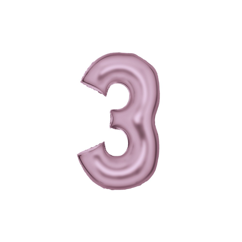 Number Lustre Pastel Pink, Pink Number 3 Foil Balloon 86 cm