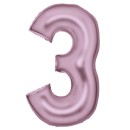 Number Lustre Pastel Pink, Pink Number 3 Foil Balloon 86 cm