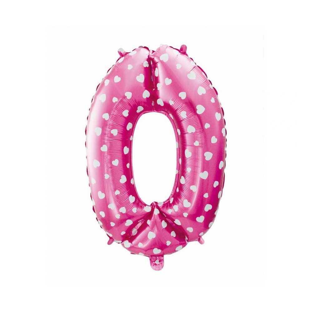 Number Pink with Hearts, Pink 0-shaped foil balloon 61 cm