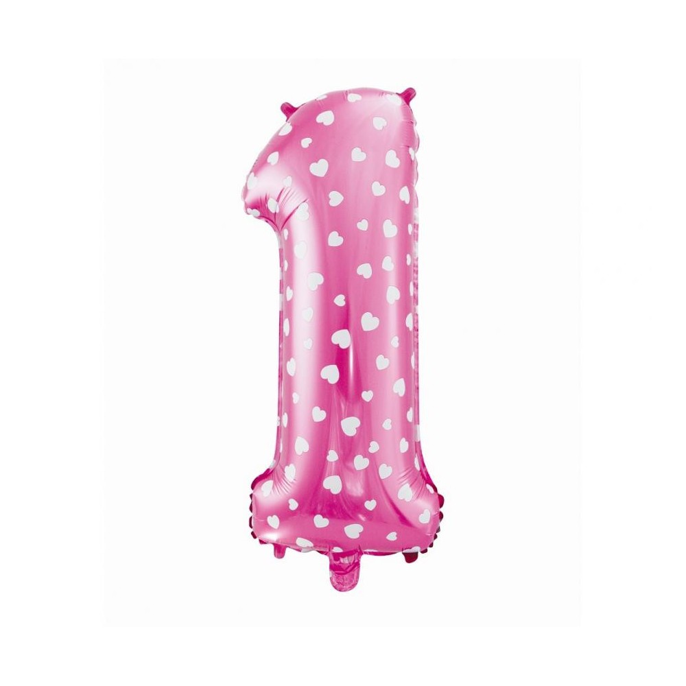 Number Pink with Hearts, Pink Number 1 Foil Balloon, 61 cm