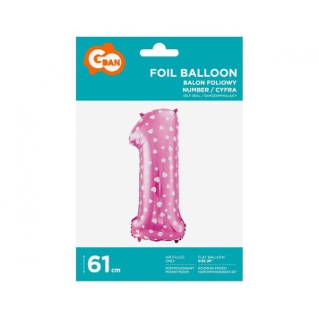 Number Pink with Hearts, Pink Number 1 Foil Balloon, 61 cm
