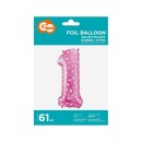 Number Pink with Hearts, Pink Number 1 Foil Balloon, 61 cm