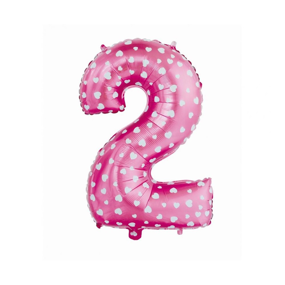 Number Pink with Hearts, Pink Number 2 Foil Balloon 61 cm