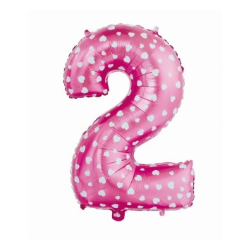 Number Pink with Hearts, Pink Number 2 Foil Balloon 61 cm