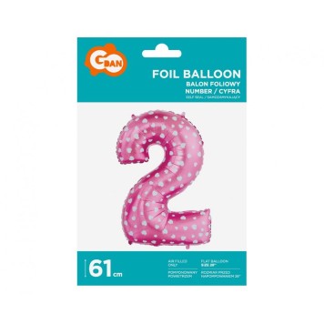 Number Pink with Hearts, Pink Number 2 Foil Balloon 61 cm