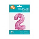 Number Pink with Hearts, Pink Number 2 Foil Balloon 61 cm