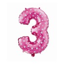 Number Pink with Hearts, Pink 3 Number Foil Balloon 61 cm