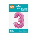 Number Pink with Hearts, Pink 3 Number Foil Balloon 61 cm