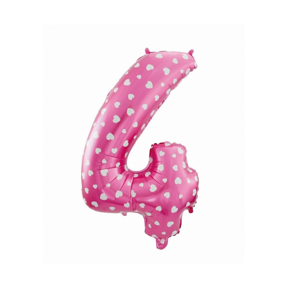 Number Pink with Hearts, Pink Number 4 Foil Balloon 61 cm