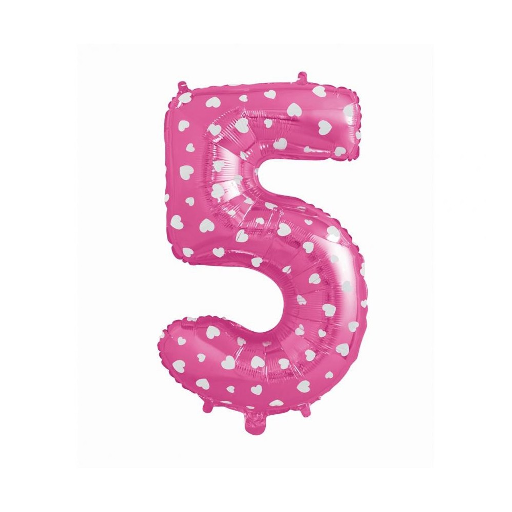 Number Pink with Hearts, Pink Number 5 Foil Balloon 61 cm