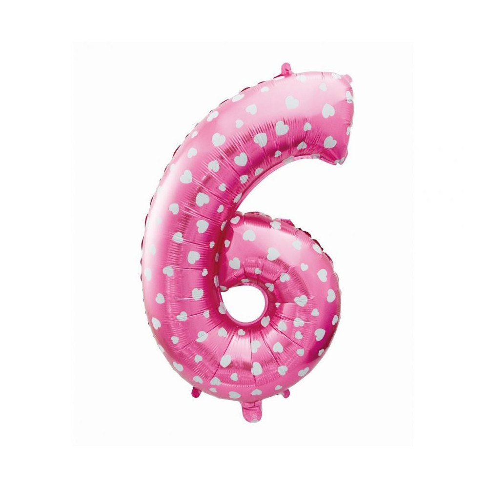 Number Pink with Hearts, Pink Number 6 Foil Balloon 61 cm