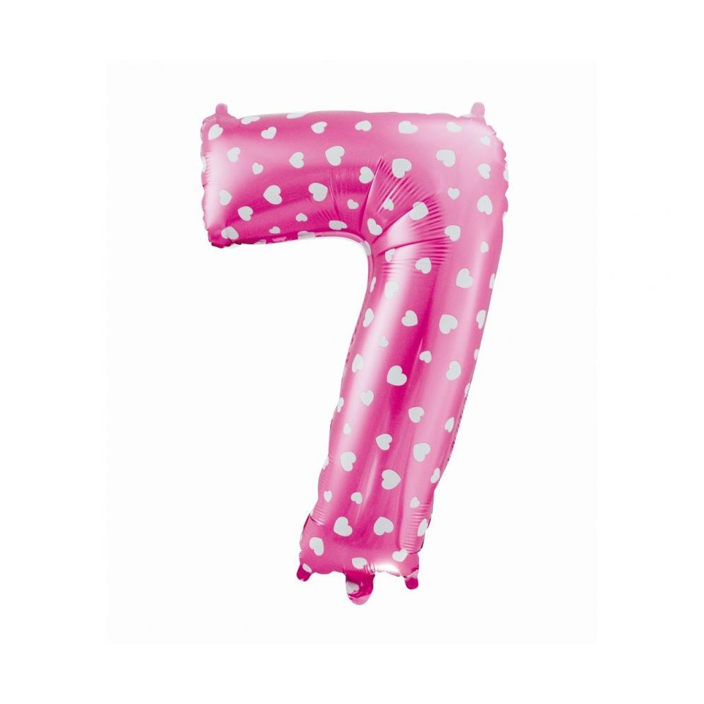 Number Pink with Hearts, Pink number 7 foil balloon 61 cm