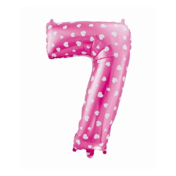 Number Pink with Hearts, Pink number 7 foil balloon 61 cm