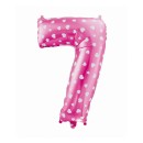 Number Pink with Hearts, Pink number 7 foil balloon 61 cm
