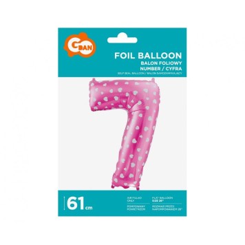 Number Pink with Hearts, Pink number 7 foil balloon 61 cm