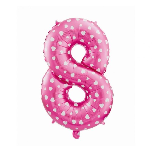 Number Pink with Hearts Pink number 8 foil balloon 61 cm