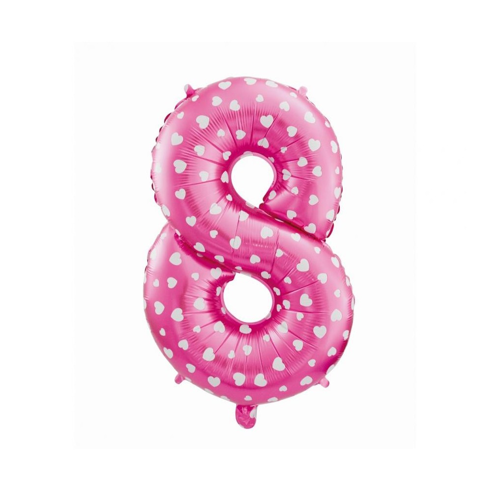 Number Pink with Hearts Pink number 8 foil balloon 61 cm
