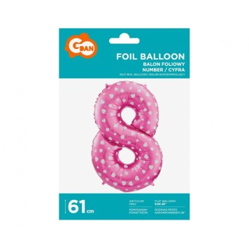 Number Pink with Hearts Pink number 8 foil balloon 61 cm