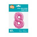 Number Pink with Hearts Pink number 8 foil balloon 61 cm