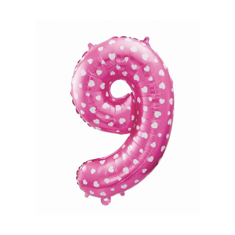 Number Pink with Hearts, Pink Number 9 Foil Balloon 61 cm