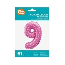 Number Pink with Hearts, Pink Number 9 Foil Balloon 61 cm