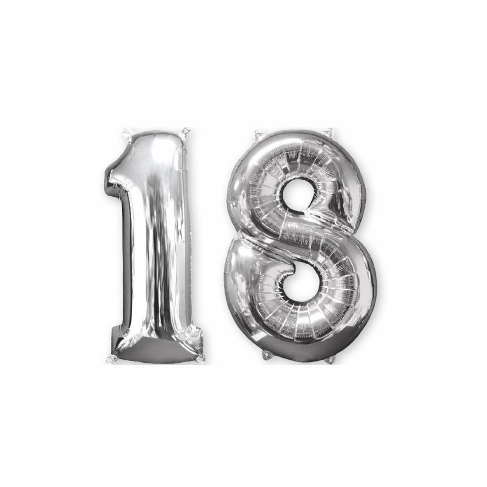 Number Number Foil Balloon 18, Silver 66 cm