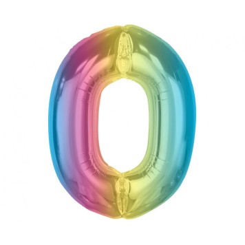 Number Rainbow Colorful number 0 foil balloon 92 cm