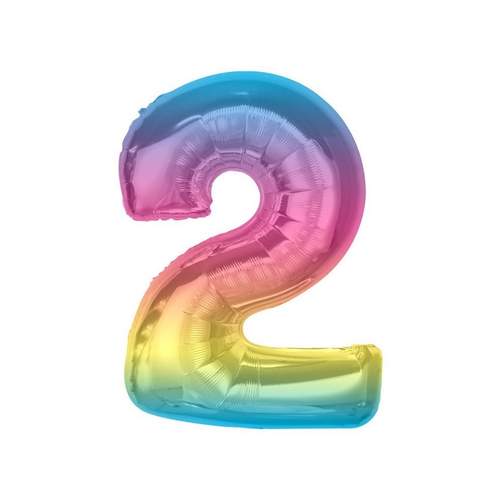 Number Rainbow Colorful Number 2 Foil Balloon 92 cm