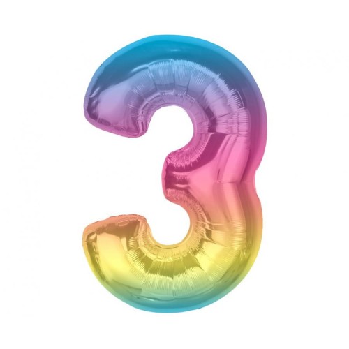 Number Rainbow Colorful Number 3 Foil Balloon 92 cm