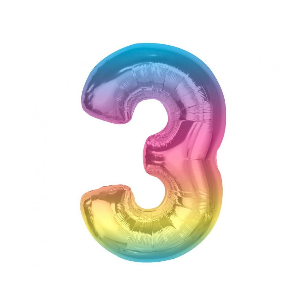 Number Rainbow Colorful Number 3 Foil Balloon 92 cm
