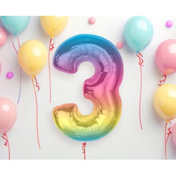 Number Rainbow Colorful Number 3 Foil Balloon 92 cm