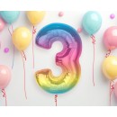 Number Rainbow Colorful Number 3 Foil Balloon 92 cm