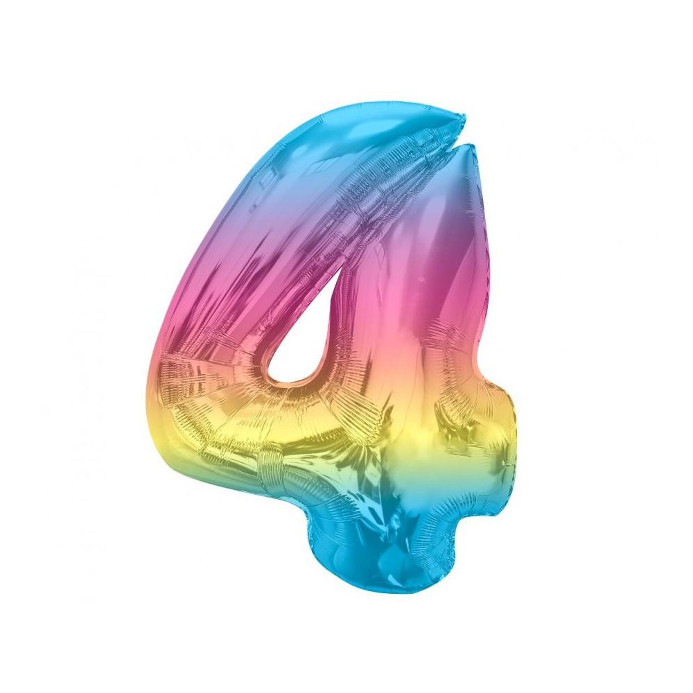 Number Rainbow Colorful Number 4 Foil Balloon 92 cm