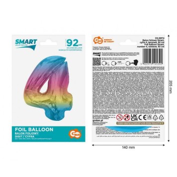 Number Rainbow Colorful Number 4 Foil Balloon 92 cm