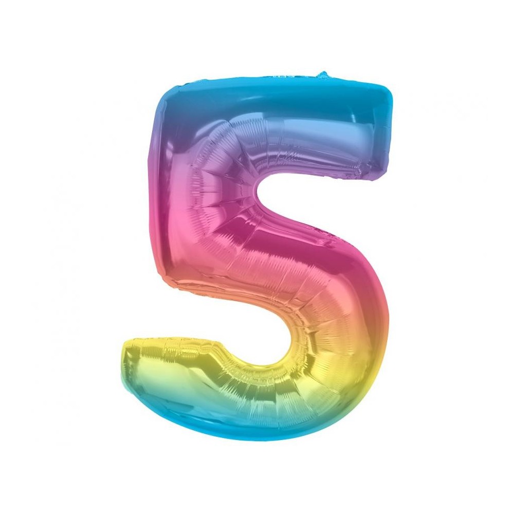 Number Rainbow Colorful number 5 foil balloon 92 cm
