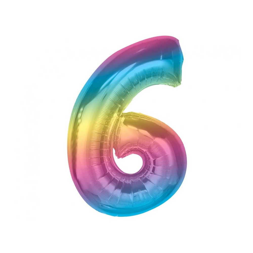 Number Rainbow Colorful number 6 foil balloon 92 cm