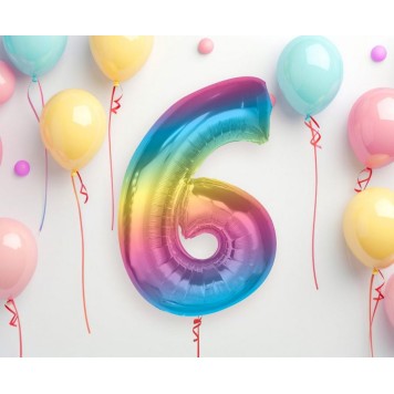 Number Rainbow Colorful number 6 foil balloon 92 cm